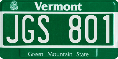 VT license plate JGS801