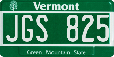 VT license plate JGS825