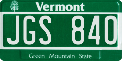 VT license plate JGS840