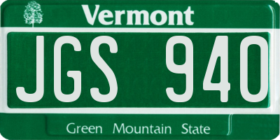 VT license plate JGS940