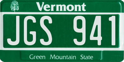 VT license plate JGS941