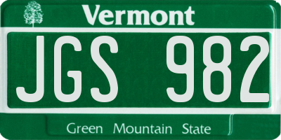 VT license plate JGS982