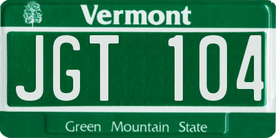 VT license plate JGT104