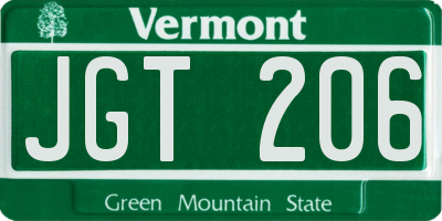 VT license plate JGT206