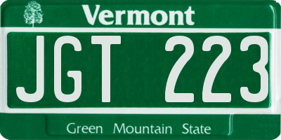 VT license plate JGT223