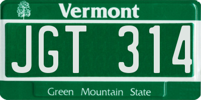 VT license plate JGT314