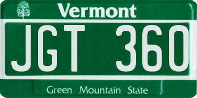 VT license plate JGT360