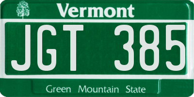VT license plate JGT385
