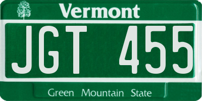 VT license plate JGT455