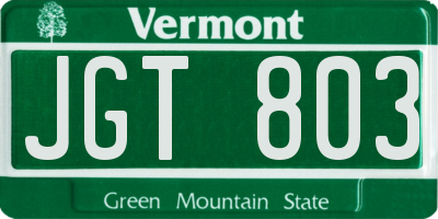 VT license plate JGT803