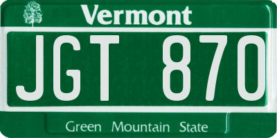 VT license plate JGT870