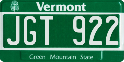 VT license plate JGT922