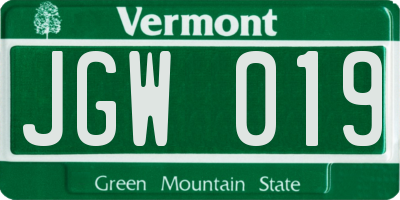VT license plate JGW019