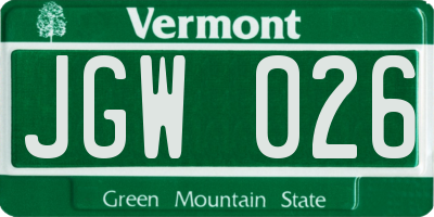 VT license plate JGW026