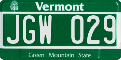 VT license plate JGW029