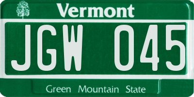 VT license plate JGW045