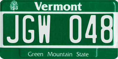 VT license plate JGW048