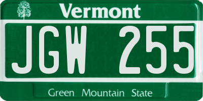 VT license plate JGW255