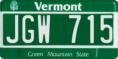 VT license plate JGW715