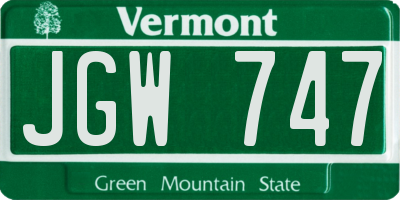 VT license plate JGW747