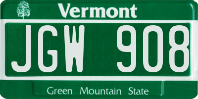 VT license plate JGW908