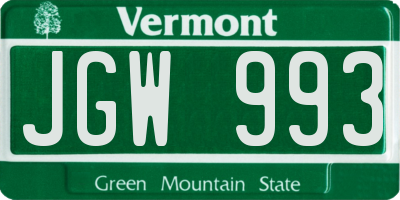 VT license plate JGW993