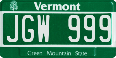 VT license plate JGW999