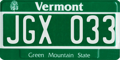 VT license plate JGX033