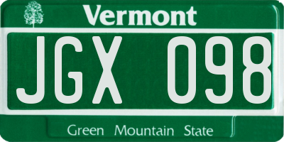 VT license plate JGX098