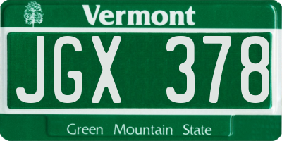 VT license plate JGX378