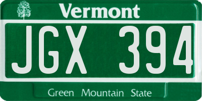 VT license plate JGX394