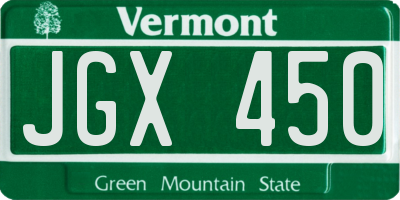 VT license plate JGX450