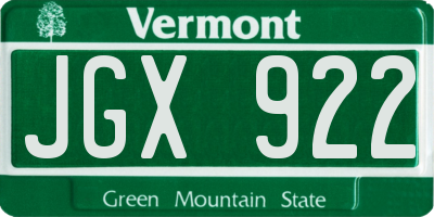 VT license plate JGX922