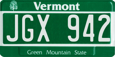 VT license plate JGX942