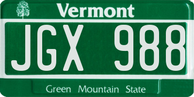 VT license plate JGX988