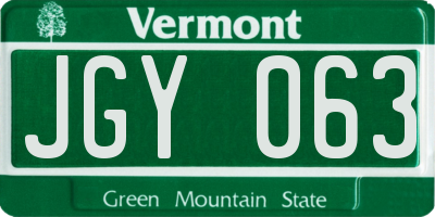 VT license plate JGY063
