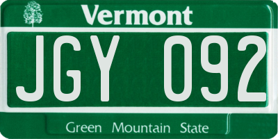 VT license plate JGY092
