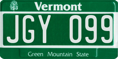 VT license plate JGY099