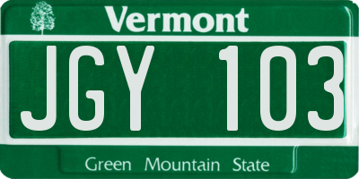 VT license plate JGY103