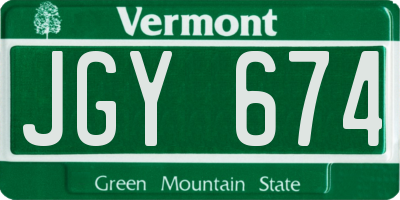 VT license plate JGY674