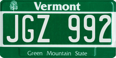 VT license plate JGZ992