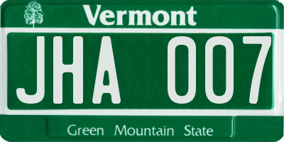 VT license plate JHA007