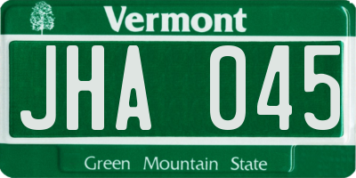 VT license plate JHA045