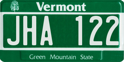 VT license plate JHA122