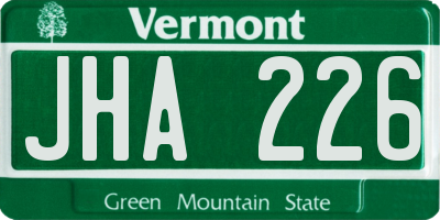 VT license plate JHA226