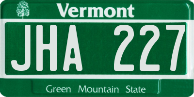 VT license plate JHA227