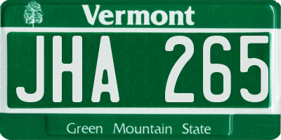 VT license plate JHA265