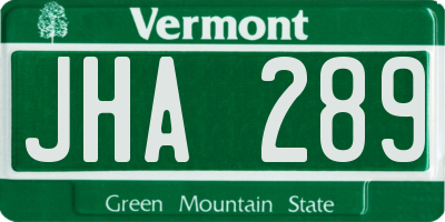 VT license plate JHA289