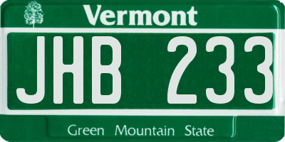 VT license plate JHB233