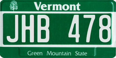 VT license plate JHB478